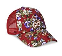 KXF 6 Panel Adjustable Baseball Cap Classic Sports Casual Sun Hat Quick Drying Outdoor Sport Running Cap Floral Printed Red