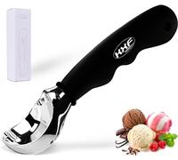 KXF Stainless Steel Ice Cream Scoop with Non-Slip Rubber Grip Heavy Duty Ice Cream Spoon Sturdy Icecream Scooper Cookie Fruit Scoop for Cookie Dough, Mash Potatoes, Melon Balls, Dishwasher Safe(Black)