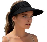 KXF Sun Visors Hat for Women Wide Brim Beach Hat Foldable Visor Hat Cap Ponytail Summer Packable UPF 50+ Adjustable Stretchy Black