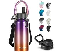 KXIAOCHEN 40 oz Insulated Water Bottle With Strap, Cold For 48 Hrs Leak Proof, Triple Wall Stainless Steel Sports Water Bottle With Straw And Spout Lid For Gym Hiking Travel