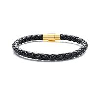 KXJ 5mm Black Braided Leather Cord Rope Chain Anklet Bracelet for Men Women,361L Stainless Steel Magnetic Clasp, 6.5'' 7'' 8'' 9'' Made in Italy, 7", black diamond