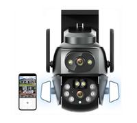 KXJQBM Security Camera, 4K 8MP Camera Dual Lens Screen 2K 4MP Video Surveillance Auto Tracking Outdoor Two Way Audio IP66 PTZ for Home Security(4K Camera Add 32G)