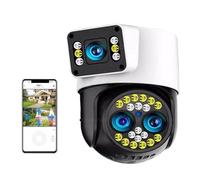 KXJQBM Security Camera, 4K 8MP Three Lens PTZ Dual Screens 10X Optical Zoom Color Night Vision Auto Tracking Outdoor Surveillance IP Camera for Home Security(4MP Camera 128GB)