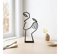 Kxjyqh Thinker Statue Abstract Art Sculpture Home Decor, Metal Creative Face & Hand Abstract Statues Silence is Golden Abstract Art Figurine, for Home Office Desktop Bookshelf Decor (Metal, Black)