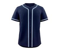 KXK Blank Baseball Jersey for Men Casual Button Down Shirts Short Sleeve Active Team Sports Uniform, Navy-wh/Bu/Wh-13, XXXXL