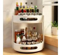 KXKJRYB 360° Rotating Lazy Susan Turntable Organizer Spice Rack, Kitchen Counter Storage, Rotating Spice Organization for Inside Cabinets & Pantry Closet-White - L||2 Tier