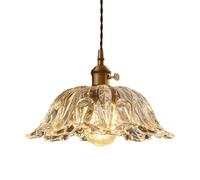 KXKLGWHN Flush Mount Ceiling Pendant Lamp, Nordic Retro Glass Pendant Light, Creative Petal-shaped Hanging Lamp Lampshade, E27screw Single-head Pendant Lamp, Porch And Balcony Decorative Lighting Fixt