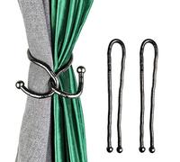 KXLIFE Curtain Tiebacks Clips, Decorative Drapes Holdbacks, Handmade Metal Rope Tiebacks, Creative Window Drapes Twist Tie Backs, Curtain Holders(Black, 2 Pack)