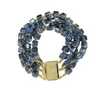 KXQYIKYI 4 Rows Blue Cube Crystal Square Beaded Bracelet Bangle Handmade Lady Fashion Jewelry Gifts