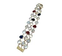 KXQYIKYI 8" 3 strands 14mm Cultured White Coin Pearl Gold Plated Crystal Connector wrap Bracelet