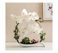 KXQYIKYI Artificial Flowers Orchids Decoration - Real Texture Phalaenopsis Flower Bonsai Round Shaped Faux Orchids with Leaves Stem Decor with Vase for Home/Kitchen/Bedroom/Office Flor Hell
