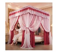 KXQYIKYI Bed Canopy Mosquito Net For Single Double Bed, Easy Install Square Top Large Space Bed Curtains Girls Romantic Lace Bedroom Decor (Red 180X200X200CM)