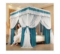 KXQYIKYI Bed Canopy Mosquito Net For Single Double Bed, Easy Install Square Top Large Space Bed Curtains Girls Romantic Lace Bedroom Decor (Blue 120X200X200CM)