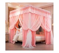KXQYIKYI Bed Canopy Mosquito Net For Single Double Bed, Easy Install Square Top Large Space Bed Curtains Girls Romantic Lace Bedroom Decor (Pink 2)