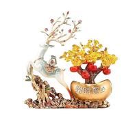 KXQYIKYI Crystal Money Tree Feng Shui Ornament, Home Wealth Prosperity Table Deer Decoration Crystal Tree,Blue