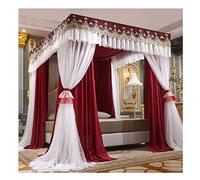 KXQYIKYI European-style Bed Canopy Mosquito Net For Single Double Bed, 150/180/200cm Square Bed Curtains Adult Girls Boys Bedroom Decor, Metal Stand (Red 180X200X200CM)