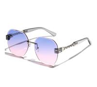 KXQYIKYI Fashion Frameless Exquisite Chain Men Women's Sunglasses Fashion Big Frame Square Diamond Trimming Sun Glasses UV400