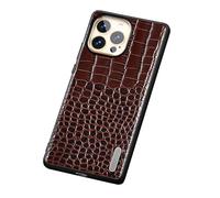 KXQYIKYI Genuine Leather Mobile Phone Case for iPhone 15 Pro Max/15 Pro/15 Plus/15, Crocodile Pattern Case with Support for Wireless Charging, Ultra Thin Protective Case (Brown, 15 Pro Max)