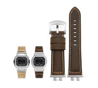 KXQYIKYI Genuine Leather Watch Strap fit for G-SHOCK fit for GMW-B5000 Small Silver Bar Men's Soft Comfortable Watchband Accessories 22mm