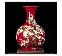 KXQYIKYI Jingdezhen Chinese Red Ground Large-sized Ceramic Vase The Magpies Plum Blossom Design Home Decoration Furnishing Articles (Color : A Red)