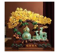 KXQYIKYI Lucky Calabash Citrine Crystal Tree - Prosperity Gourd And Deer Figurines For Wealth Attraction, Feng Shui Decorative Piece For Home Or Office Crystal Tree,Yellow-Large