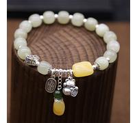 KXQYIKYI Natural Hetian Jade Bracelet, S925 Silver Lucky Cat Pendant Bracelet, Amulet Lucky Cat Beeswax Jasper Bracelet Jewelry Mother's Day Birthday Gift with Gift Box (Khotan Jade 8 * 7mm)