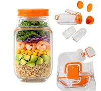 KXQYIKYI Upgraded Salad Pod Mason Jar Side-Open Container - Dual Leakproof Design Portable Salad Jar with Dressing Cup | Reusable BPA-Free Salad Container for Office, Gym, Picnic & Travel (Blue)