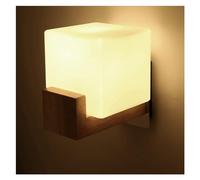 KXQYIKYI Wall Lamp Japanese Style Square Sconce Milky White Glass Wall Lantern LED Solid Wood Bedroom Bedside Reading Lamps Study Living Room Balcony Staircase Wash Wall Lights