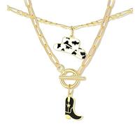 KxrTpx 1Pc Cowgirl Accessories for Women, Cowgirl Accessories, Cowgirl Necklace, Cow Girl Accessories Women - Western Cowboy Hat & Boots Layered Pendant Necklace, Biker Jewelry, Country Fashion Gift