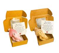 KxrTpx 2 Little Worry Bear in A Box, My Little Worry Bear in A Box, Mini Plush Teddy Bear Set with Inspirational Card, Stress Relief Pocket Hug for Travel and Office Desk, Light Brown and Pink