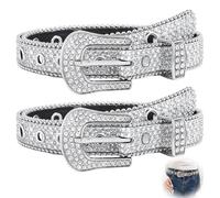 KxrTpx 2 Pcs Silver Belts for Women, Glamorous Sparkly Belt with Crystal Accents, Diamante Belt with Adjustable Design, Rhinestone Belts for Formal Events and Parties