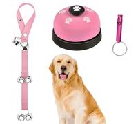 KxrTpx 3 Pcs Dog Bells Toilet Training, Dog Doorbell Communication Device with Whistle, Adjustable Strap Dog Bell for Puppy Potty Training and Indoor Behaviour Management, (Pink)