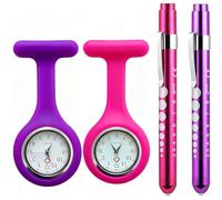 KxrTpx 4 Pack Sey Nurses Watch, Watches for Nurses with Secure Clip, Four Piece Set for Medical Professionals, Pen Torches for Nurses, Deals for Nurses, Purple Pink and Rose Colour Selection