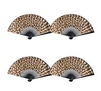 KxrTpx 4PCS Rave Fan Folding Hand Fan, Paper Fan for Events, Compact 7 Inch Leopard Print Design, Set of Four Collapsible Fans with Portable Size