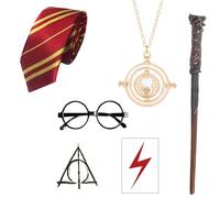 KxrTpx 6 Pcs Harry Potter Wand, Wizard Costume Accessories Set for Kids, Harry Potter Costume Glasses Tie Necklace Tattoo, Halloween Cosplay Dress Up Party Gifts for Boys Girls
