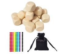 KxrTpx Blank Dice, Wooden Dice Set of 30 with Stickers and Storage Bag, 2x2cm Art for Crafting, D6, D12, Wooden Cubes for Story Telling and Games