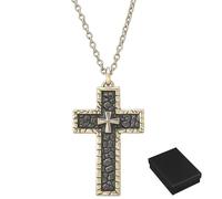 KxrTpx Cross Necklace with Gift Box, Brass Statement Cross Pendant for Women Men, Vintage Large Gothic Cross Necklace, Bold Religious Jewelry Gift