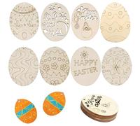 KxrTpx Easter Crafts, Easter Decorations, Easter Crafts for Kids, 40 Wooden Egg Blanks with Hemp String, 8 Distinct Designs for Creative Activities, 8 x 6 x 0.3 cm