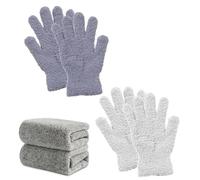 KxrTpx Minky Dusting Gloves for Cleaning, Car Cleaning Gloves and Microfibre Gloves, 4-Piece Set with Grey and White Dusting Gloves, 25 by 25 cm Locked Edge Design for Multi-Surface Dusting Tasks