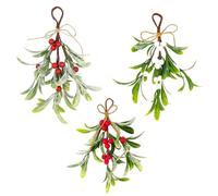 KxrTpx Mistletoe Decor 3 Pack, Christmas Hanging Ornaments with Red White Berries for Kissing, Festive Mistletoe Garland for Christmas Tree, Doorway, Mantel and Holiday Home Decor