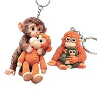 KxrTpx Monkey Keyring, Monkey Fist Keyring and Monkey Hugging Monkey Keyring Set, Two 3D Plush Monkey Keychains for Daily Key Organisation and Bag Decoration, Cute Animal Themed Accessories