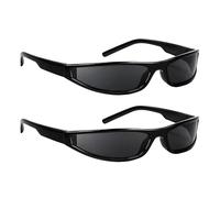 KxrTpx Rave Sunglasses, Y2K Sunglasses, Wrap Around Sunglasses for Men and Women, Black Frame with Grey Lenses, 2 Pairs