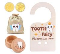 KxrTpx Tooth Fairy Kit, 4-Piece Wooden Tooth Fairy Box Set with Storage Pouch, Keepsake for Lost Teeth, Perfect Gift for Kids, Birthday, Baby Shower, and Milestone Celebrations