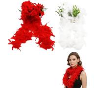 KxrTpx White Feather Boa, 2 Pack Feather Scarf, Soft Ostrich Feather Boas Multipack, Elegant White Boas for Costume and Party, 200 x 10-13cm