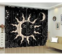 kxry Sun and Moon Blackout Curtains for Bedroom Living Room Black and Khaki Boho Celestial Darkening Grommet Curtain 84 Inches Long Window Drapes Treatment Room Decor,2 Panels Set, 42''W x 84''L