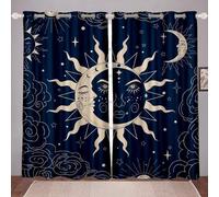 kxry Sun and Moon Blackout Curtains for Bedroom Living Room Navy Blue Boho Celestial Darkening Grommet Curtain 63 Inches Long Window Drapes Treatment Room Decor,2 Panels Set, 42''W x 63''L