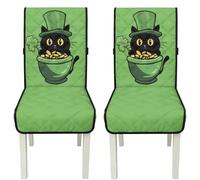 Kxyudcn Cat St. Patrick's Day Quilted Dining Table Chair Covers Set of 2 for Kitchen Decorations Gold Coin Reusable Chair Seat Covers with Elastic Straps for Hotel Restaurant Home
