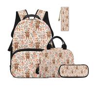 Kxyudcn Highland Cow Backpack Set Floral Bookbag Cute Lightweight Matching Bookbag and Lunch Box for Girls 4pcs School Bag for Girls 11-12 Travel Hiking Outdoor Daypack Camping