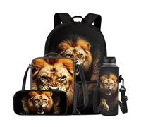 Kxyudcn Lion King Backpack and Lunch Box Set Black Bookbag Cool Lightweight Kids School Backpack with Lunch Box Bag Girls 10-12 4 Pcs School Bag for Girls 10-12 Travel Outing Hiking Daypack