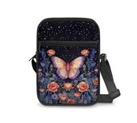 Kxyudcn Little Messenger Bag Women's Lightweight Adjustable Strap Crossbody Purse with Zipper Pockets, Red Rose Butterfly, One Size